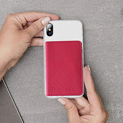 ID Card Holder for Back of Phone Leather Phone Wallet Stick On with Stand Flip Waterproof Leather Adhesive Wallet for Most Cellphones (Hot Pink) - color: Hot Pink