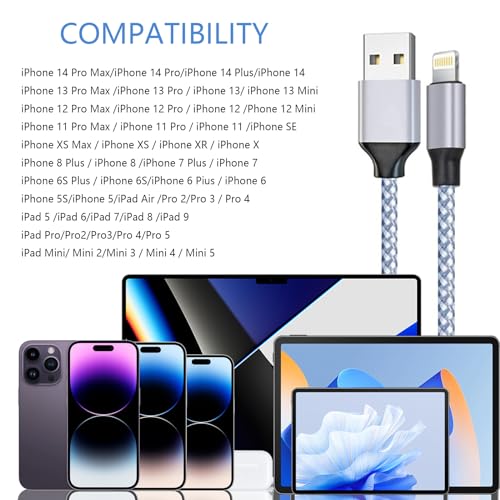 DAZHWA iPhone Charger 3pack 6ft MFi Certified Best New Nylon Braided Lightning Cable Cell Phone Fast Charger Cord Compatible with iPhone14/13/12/11Pro Max/XS/XR/X/8/7/6/5/SE/iPad More