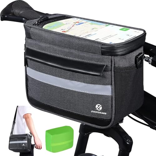 Bike Handlebar Bag, 6L Phone Cycling Mount Front Bags with TPU Touch Screen Phone Holder, Water Resistant Bicycle Storage Bag Bicycle Basket with Reflective strip for Bike Scooter E-bike