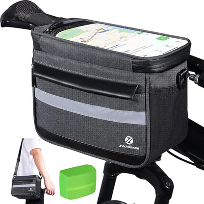 Bike Handlebar Bag, 6L Phone Cycling Mount Front Bags with TPU Touch Screen Phone Holder, Water Resistant Bicycle Storage Bag Bicycle Basket with Reflective strip for Bike Scooter E-bike