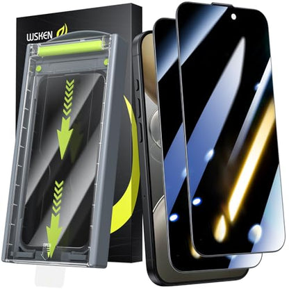 WSKEN for iPhone 16 Pro/iPhone 17 Privacy Screen Protector - [Auto Dust-Remove] 24 Degree Anti Spy 3D Full Coverage Shatterproof Tempered Glass with Zero Bubble Dust Clean Easy Installing House - color: 2 PCS Privacy