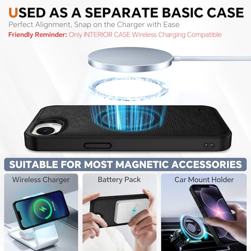 TUCCH Detachable 2-in-1 Case Wallet for iPhone 17e/16e 6.1", Textured Black | 4 Card Slots, RFID Blocking, Wireless Charging, Viewing Stand, Wrist Strap, PU Leather, Shockproof TPU, Magnetic, Flip Cover - color: Black - Textured