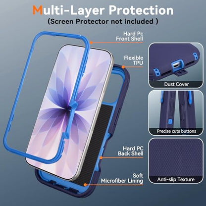 for iPhone 17 Case with Belt Clip Holster & Kickstand, Blue | Anti-Drop, 4 in 1 Heavy Duty Shockproof Protection for iPhone 17 Case Rugged - color: Blue