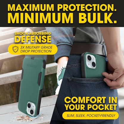 OtterBox iPhone 17e, 16e, 15, 14, 13 Commuter Series Case - Green & Black | 3X Military Drop Protection - Slim - Dual-Layer Shockproof Design - Pocket-Friendly - Raised Edges - Port Covers - color: Green/Black