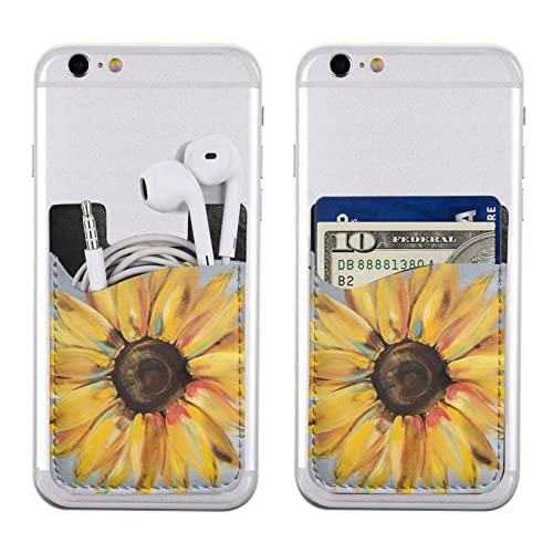 Sunflower Phone Credit Card Holders Sleeve Adhesive Wallet Compatible with Most Back of Phones - color: Sunflower