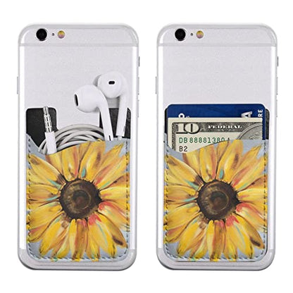 Sunflower Phone Credit Card Holders Sleeve Adhesive Wallet Compatible with Most Back of Phones - color: Sunflower