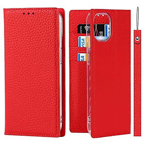 iCoverCase Compatible with iPhone 13 Wallet Case, RFID Blocking Genuine Leather Magnetic Case with Wrist Strap and Card Slots Kickstand Feature Flip Cover 6.1 Inch (Red) - color: Red, size: iPhone 13