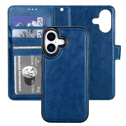 Bocasal Detachable Wallet Case Card Holder for iPhone 17, Blue | RFID Blocking Kickstand Card Slots Holder PU Leather Magnetic Shockproof Wrist Strap Removable Flip Protective Cover 6.3 inch - color: Blue