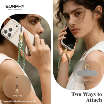 SURPHY Natural Stone Phone Charm, Beaded Phone Wrist Strap with Tether Tab - color: Aventurine Green