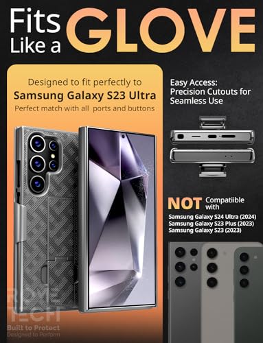 Designed for Samsung Galaxy S23 Ultra Case with Belt Clip Holster | Rugged Holster & Protective Phone Case Combo with Anti-Slip Texture - Black - color: Black Lines