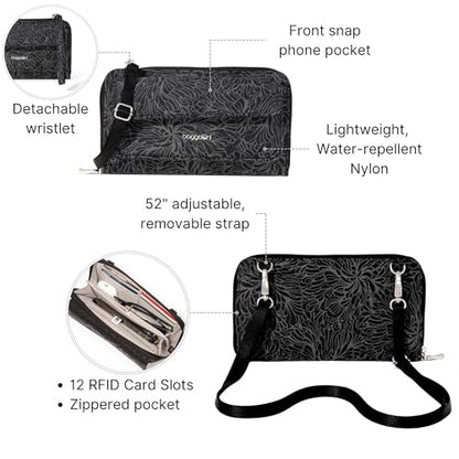 Baggallini Rfid Phone Wallet Crossbody - color: Midnight Blossom