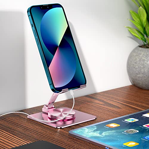 360 Rotatable Foldable Phone Stand for Desk,Fully Adjustable Desktop Phone Holder Cradle Dock Compatible with iPhone 17 16 15 14 13 12 11 Pro Max,Tablets,All Phones(Pink) - color: pink