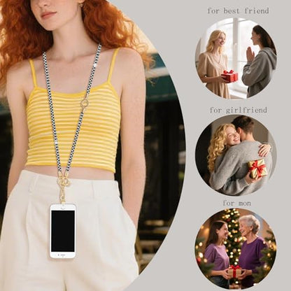 Crystal Phone Lanyard Crossbody Adjustable Rhinestone Anti-Theft Phone Strap Crossbody Cell Phone Neck Strap for Women - color: Black+white