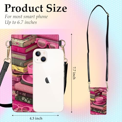 Small Crossbody Bags for Women Touchscreen Cell Phone Bag Cross Body Purses with adjustable Strap,Gifts For Teenage Girls - color: Pink Books & Coffee