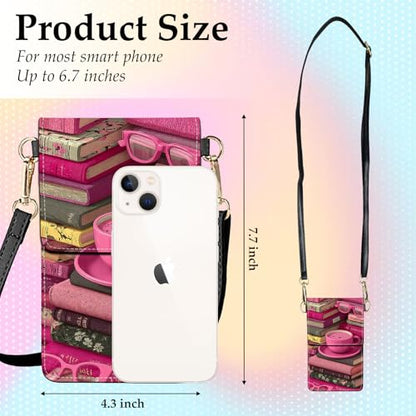 Small Crossbody Bags for Women Touchscreen Cell Phone Bag Cross Body Purses with adjustable Strap,Gifts For Teenage Girls - color: Pink Books & Coffee