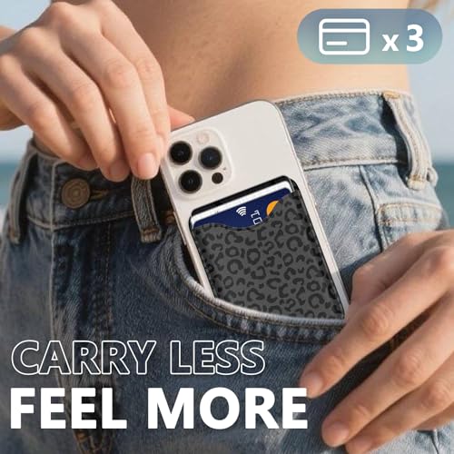 Black Leopard Magnetic Wallets for Compatible with Magsafe Wallet for iPhone 17/16/15/14/13/12 Series Pro Max Plus Air Phone Magnet Card Holder Fit 3 Cards PU Lether Mag Safe for Women Girl - color: Leopard (Grey)