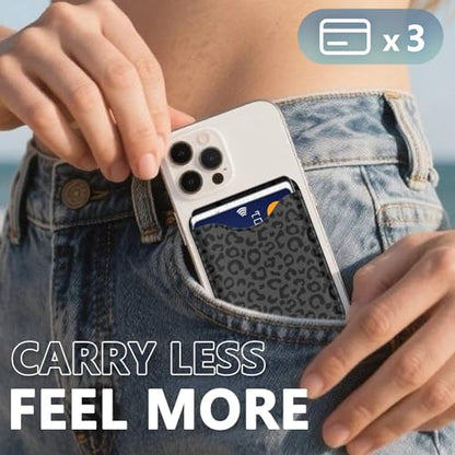 Black Leopard Magnetic Wallets for Compatible with Magsafe Wallet for iPhone 17/16/15/14/13/12 Series Pro Max Plus Air Phone Magnet Card Holder Fit 3 Cards PU Lether Mag Safe for Women Girl - color: Leopard (Grey)
