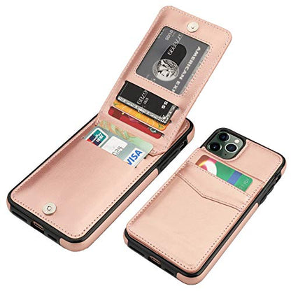 KIHUWEY for iPhone 11 Pro Max Wallet Case Card Holder Kickstand, Rose Gold | Credit Card Slots, PU Leather, Magnetic Clasp, Flip Heavy Duty Protection Cover for Men and Women - color: Rose Gold