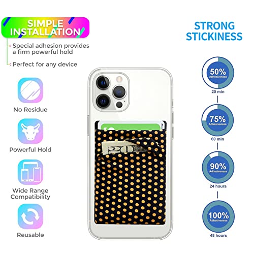 RFID Blocking Phone Card Wallet Stretchy Lycra Wallet Pocket Credit Card ID Case Pouch Sleeve Adhesive Sticker Compatible with iPhone Android Smartphones (Polka Dot Yellow)-2PC - color: Dot Yellow