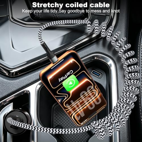 Coiled USB A to USB C Cable[3ft 2Pack],USB C Fast Charge, Car Charger for iPhone 17/16/15/Pro/Pro Max/MacBook and Samsung Galaxy S26/S25/S24/Android Devices,Durable Braid carplay Cable（White） - color: White