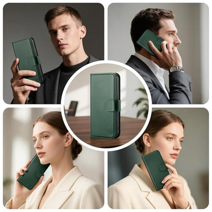 Compatible with iPhone 14 Pro Max Genuine Leather Case Wallet with Card Holder,Women Men Real Leather Flip Folio RFID Blocking Credit Card Slots Phone Cover,for Apple 14 ProMax,Green - color: Green, size: iPhone 14 Pro Max - 6.7"