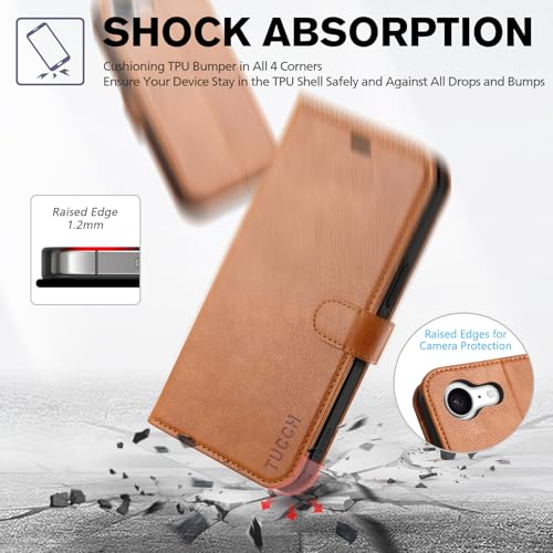 TUCCH Wallet Case for iPhone 17e/16e (6.1"), 4 Card Holders, Light Brown | RFID Blocking, Viewing Stand, Shockproof TPU Shell, PU Leather, Magnetic Closure, Protective Folio Flip Cover - color: Brown - Textured