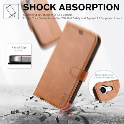 TUCCH Wallet Case for iPhone 17e/16e (6.1"), 4 Card Holders, Light Brown | RFID Blocking, Viewing Stand, Shockproof TPU Shell, PU Leather, Magnetic Closure, Protective Folio Flip Cover - color: Brown - Textured