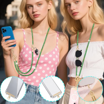 Crystal Phone Lanyard Crossbody Adjustable Rhinestone Anti-Theft Phone Strap Crossbody Cell Phone Neck Strap for Women - color: Green