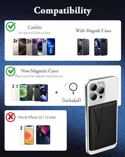 For MagSafe Wallet, Strong Magnet Wallet with RFID Blocking, 9 Cards Holder - color: Black Trifold MagSafe Wallet