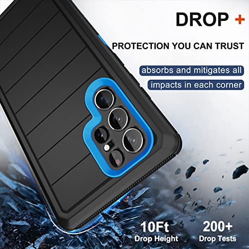 for Samsung Galaxy S22 Ultra Case with Belt Clip Holster, 2x Screen Protector, Military Grade Protection Heavy Duty Full Body Shockproof Rugged Protective Cover for Samsung S22 Ultra 5G (Black Blue B) - color: Black Blue B