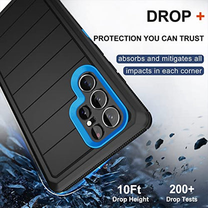 for Samsung Galaxy S22 Ultra Case with Belt Clip Holster, 2x Screen Protector, Military Grade Protection Heavy Duty Full Body Shockproof Rugged Protective Cover for Samsung S22 Ultra 5G (Black Blue B) - color: Black Blue B