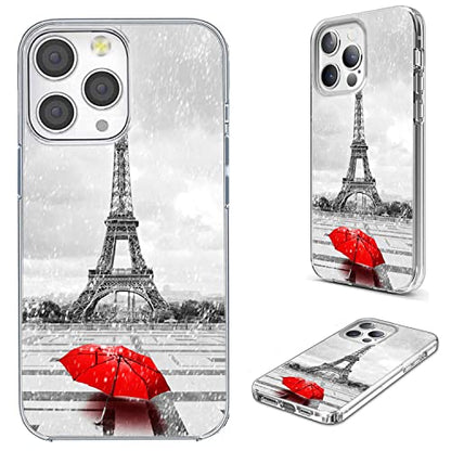 for iPhone 14 Pro Max Case for Women Girl Men,Full Protective Shockproof Slim Soft TPU Clear Phone Cover Cases with Design for iPhone 14 ProMax,Romantic France Paris Eiffel Tower Red Umbrella - color: A Eiffel tower in the rain
