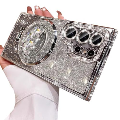 Changjia for Samsung Galaxy S26 Ultra Glitter Kickstand Case,Cute Bling Sparkly Diamond Rhinestone with Camera Lens Protector Liquid Ring Stand Women Girls Clear Phone Case for Galaxy S26 Ultra,Silver - color: Silver