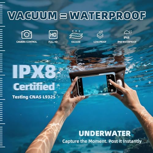 Vacuum Waterproof Phone Pouch - IPX8 Professional Cell Phone Dry Bag with Lanyard, Essential for Beach & Cruise, Universal Waterproof Case Fits All Smartphones up to 7.7" (1, Brown) - color: Brown