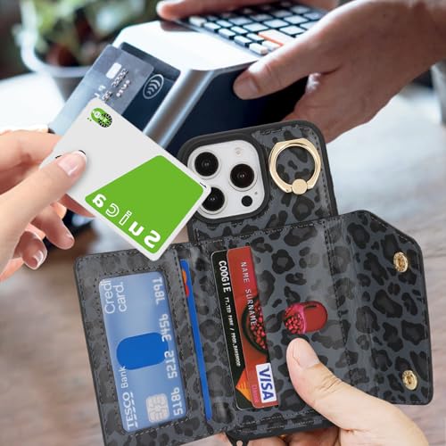 Lipvina Crossbody Wallet Case for iPhone 16 Pro Max,Black Leopard - color: 04-Black Leopard, size: iPhone 16 Pro Max 6.9"