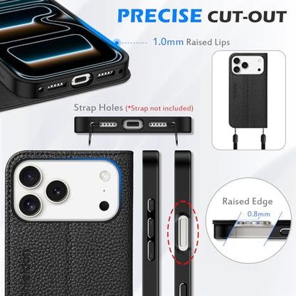 SHIELDON Genuine Leather Case Wallet for iPhone 17 Pro Max, Pebbled Black | Magnetic Closure, RFID Blocking, Credit Card Slot, Viewing Stand, Foldable Design, Shockproof TPU Phone Cover - color: Pebbled Black