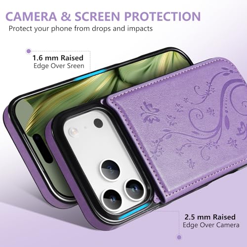 Korecase iPhone 17 Pro Wallet Case Mint Green | Card Slot, RFID Block, Shockproof, Anti-Slip, Aesthetic Embossing Butterfly - color: Mint Green, size: iPhone 17 Pro 6.3"