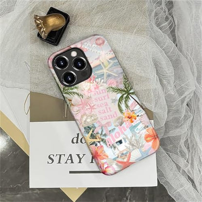 Case for iPhone 16 Pro Max, Cute Phone Case, Aloha Summer Collage | Hybrid 2-Layer Phone Cover，Military-Grade Protection Durable Shockproof Anti-Scratch Cases - color: Pink Aloha Summer Collage, size: Iphone 16 Pro Max