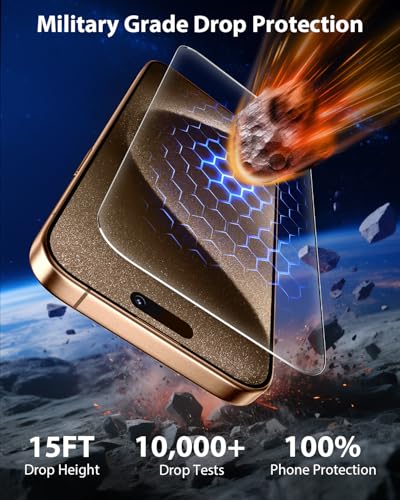 Mkeke Screen Protector for iPhone 15 Pro Max 6.9" 3 Pack 9H+ Tempered Glass | [Easy Installation Frame] [Military-Grade Drop Protection] HD Clear, Anti-Scratch, Bubble Free - size: for iPhone 15 Pro Max 6.7"