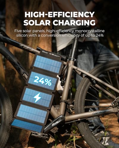 BLAVOR Portable Foldable Solar Charging Pack 10W, Built-in Charging Cable - color: Black