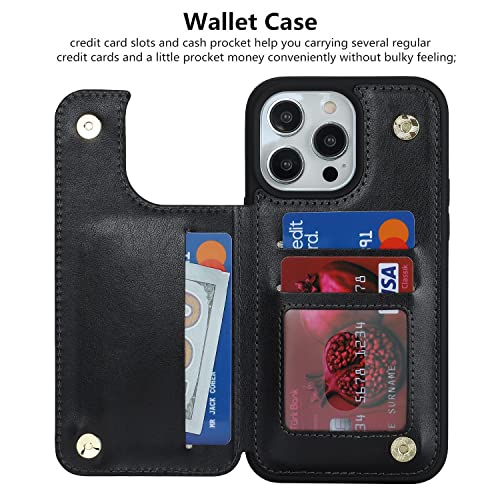 iCoverCase Compatible with iPhone 14 Pro Case with Card Holder, Wallet Case for Women Men RFID Blocking PU Leather Protective Phone Case 6.1 Inch (Black) - color: Black