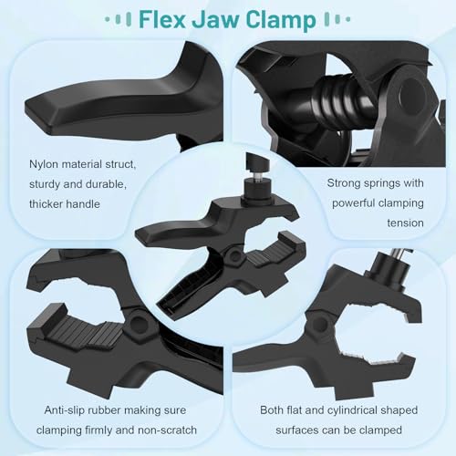 Phone Holder Jaw Flex Clamp Clip Mount,360°Adjustable Aluminium Alloy Arm Mount,Cellphone Clip Stand for Desk/Table/Post/Board,Compatible with 3.5~7.5" iPhone/HTC/LG/Huawei/Galaxy/Gopro Hero
