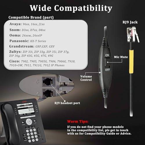 Callez Telephone Headset for Grandstream Avaya Panasonic Snom Ooma Phones - color: Silver