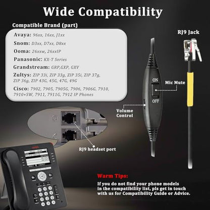 Callez Telephone Headset for Grandstream Avaya Panasonic Snom Ooma Phones - color: Silver