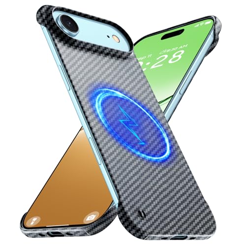 GRECAZO Magnetic Ultra-Thin Frosted Soft Touch Skin Borderless Carbon Fiber Style Texture for iPhone Air Frameless Case 6.5" Slim Minimalist Lightweight Matte Hard for MagSafe Cover Case-Black - size: iPhone Air