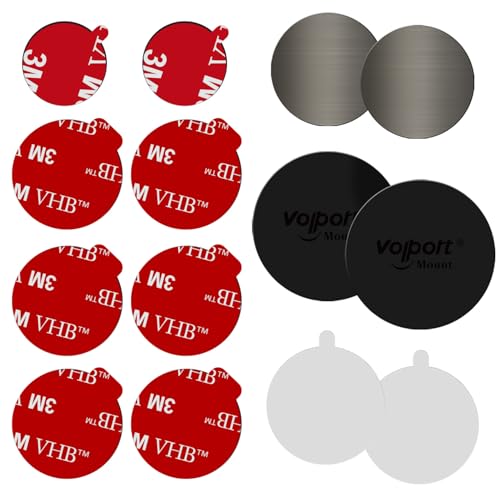 volport Extra Tape Super Sticky Adhesive Replacement and Phone Magnet Sticker Disc for Reusing Grip Stand Socket Base, Circle Double Sided Car Mount Holder Strong Glue Pads Round Magic Metal Plate