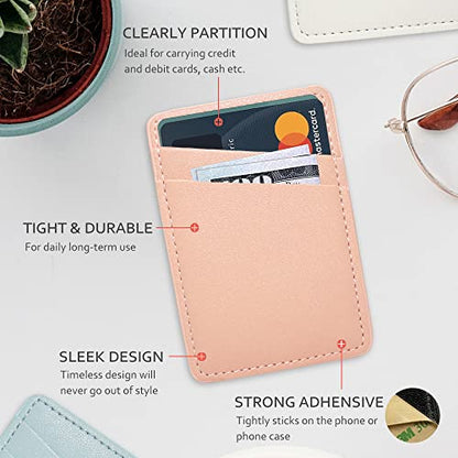 Limvory Phone Wallet, Leather Phone Card Holder Adhesive Stick On Credit Card Pocket for Back of Phone Case for iPhone and Android-White, Pink - color: White, Pink