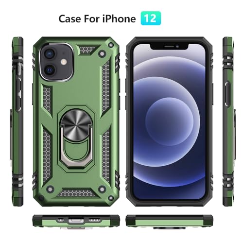 iPhone 12/12 Pro Case - Military Grade, Ring Shockproof, ArmyGreen - color: Army Green, size: iphone 12