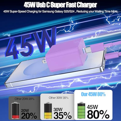 45W USB C Fast Charger for iPhone 17/ Air/16/15 Pro Max - color: Purple, size: 2Pack-10FT-iPhone15-17