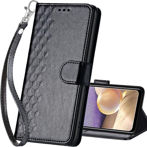 for Samsung Galaxy A32 5G Wallet case, Black-Cube | 3 Card Holders, Kickstand, Shockproof TPU Shell, PU Leather, Magnetic Closure, Protective Flip Folio Cover, Women - color: 4